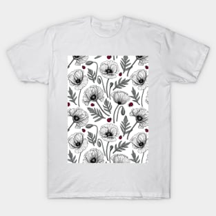 White poppies and ladybugs T-Shirt